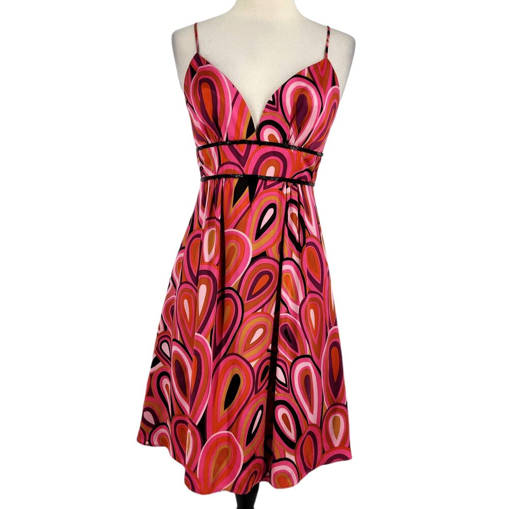 Vintage Silk ABS Allen Schwartz Pink Dress Bold Print Womens Size 4